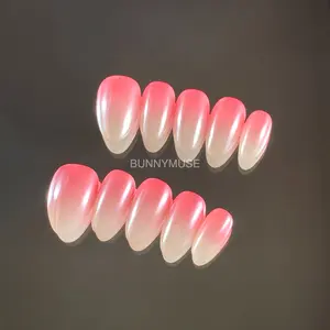 [BunnyMuse] Handmade Press on nails Pink Chrome | Glaze Donut nails Pearly nails Short Almond Nails Chrome Nails Hailey Nails Bieber Nails Pearly Nude nails Pearl Nails Almond Nails Elegant Nails Minimalism Short Nails Medium Nails Nail Art pink ombre