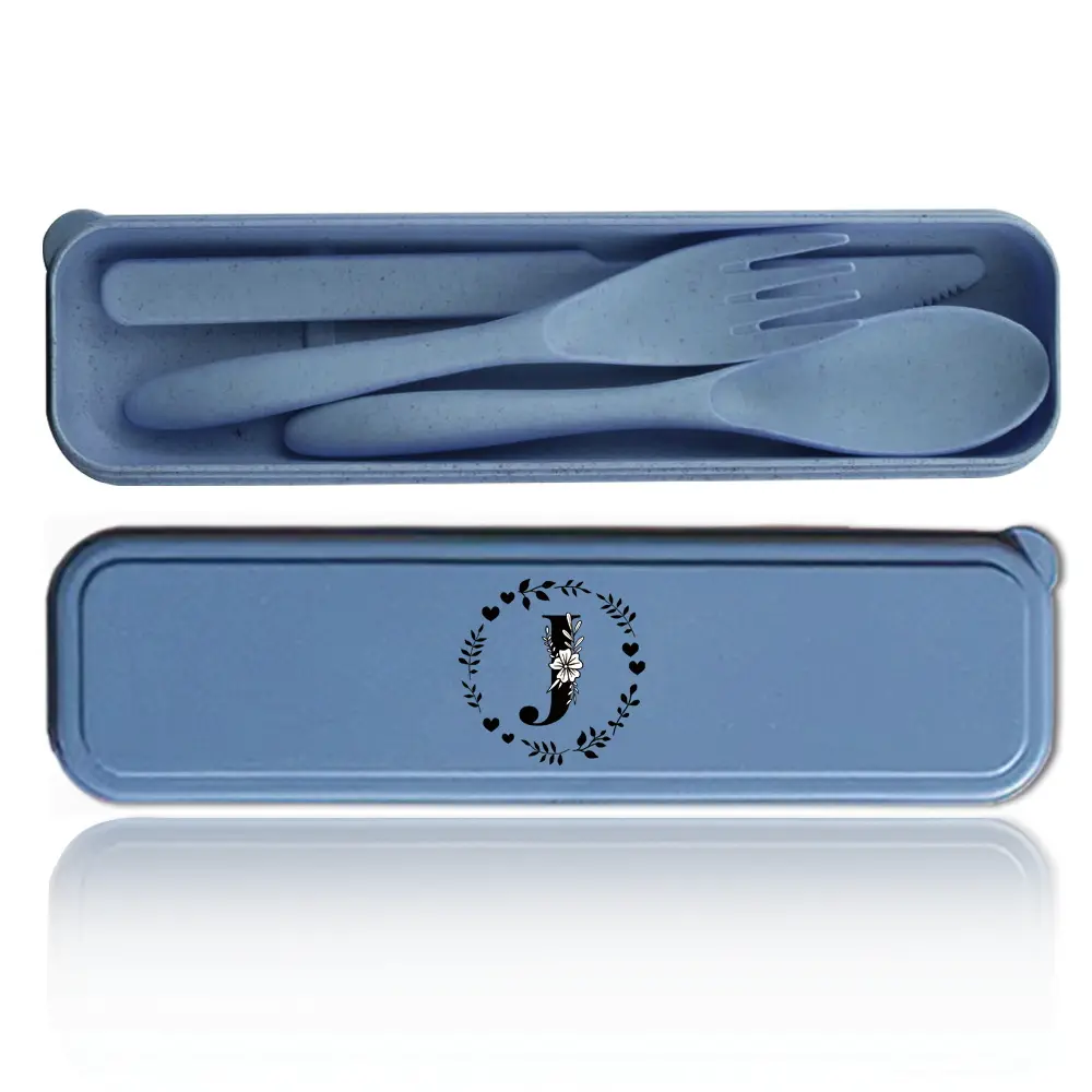 Portable Lightweight 3pcs Wheat Straw Dinnerware Set, Eco-Friendly Cutlery & Storage Box, Tableware Set, Ideal for Outdoor Camping & Work Lunches