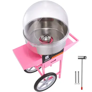 VEVOR Electric Cotton Candy Machine Cart with Bubble Cover Shield,  1000W Commercial Floss Maker with Stainless Steel Bowl, Sugar Scoop and Drawer, Perfect for Home, Kids Birthday, Family Party, Pink