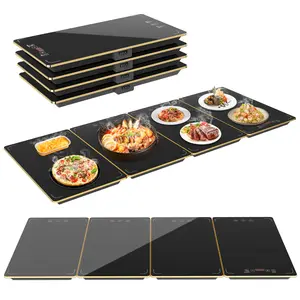 Electric Food Warmer Tray, 33x15 Inch Modular Warming Mat for Countertop Buffets Party, 9-Temp & 24H-Timer, Heat-Resistant Glass Surface, Easy-Clean & Stackable Design for Family Gathering, Events