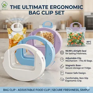 3 Pcs Bag Clip - Adjustable Food Clip, 99.99% Airtight Seal | Magnetic, Freezer Safe, Ergonomic | Fits All Bags