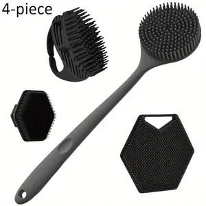 4pcs Body Brush Set - Long-Handled Back Scrubber, Gentle Hair And Facial Brush, Handheld Bath Brush, Shower Brush, Exfoliating Brush - Non-Electric, Non-Slip Grip, Deep Cleaning And Massage Tool, Bathroom Supplies