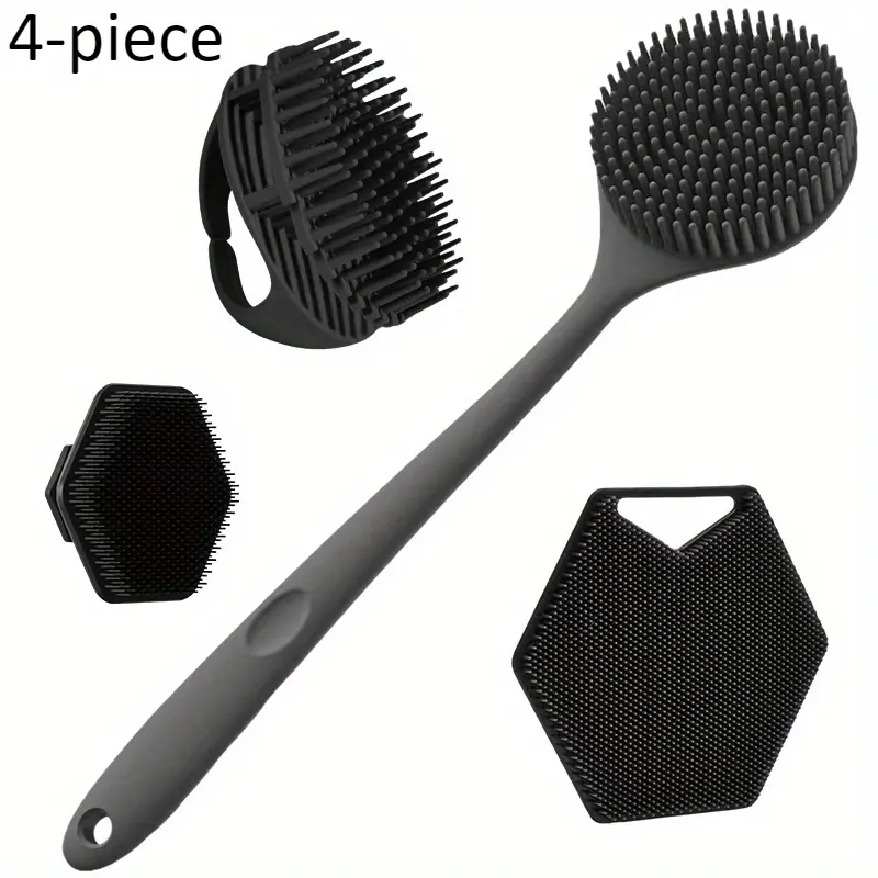 4pcs Body Brush Set, Bath Exfoliating Bundle, Bath Accessories - Long-Handled Back Scrubber, Gentle Hair And Facial Brush, Handheld Bath Brush, Exfoliating Brush - Non-Slip Grip, Deep Cleaning And Massage Tool, Bathroom Essentials