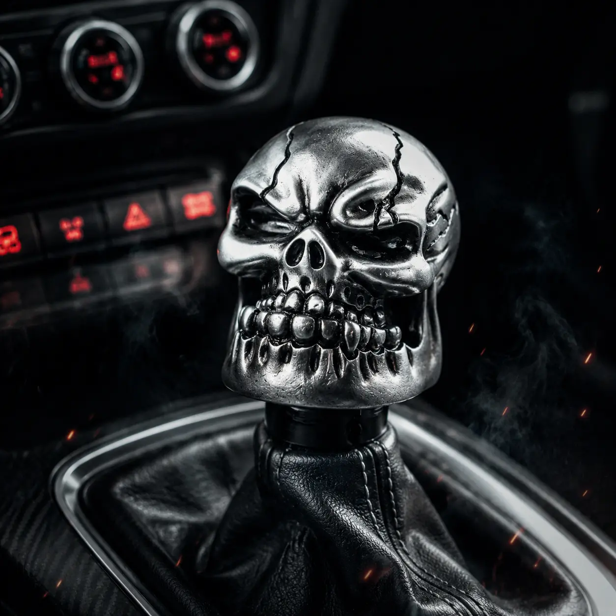 Universal Skull Manual Gear Shift Knob - Car Vehicle Accessories, Resin Racing Style Handle with 3 Adapters, Easy Installation for Manual Transmission Cars, Trucks, SUVs