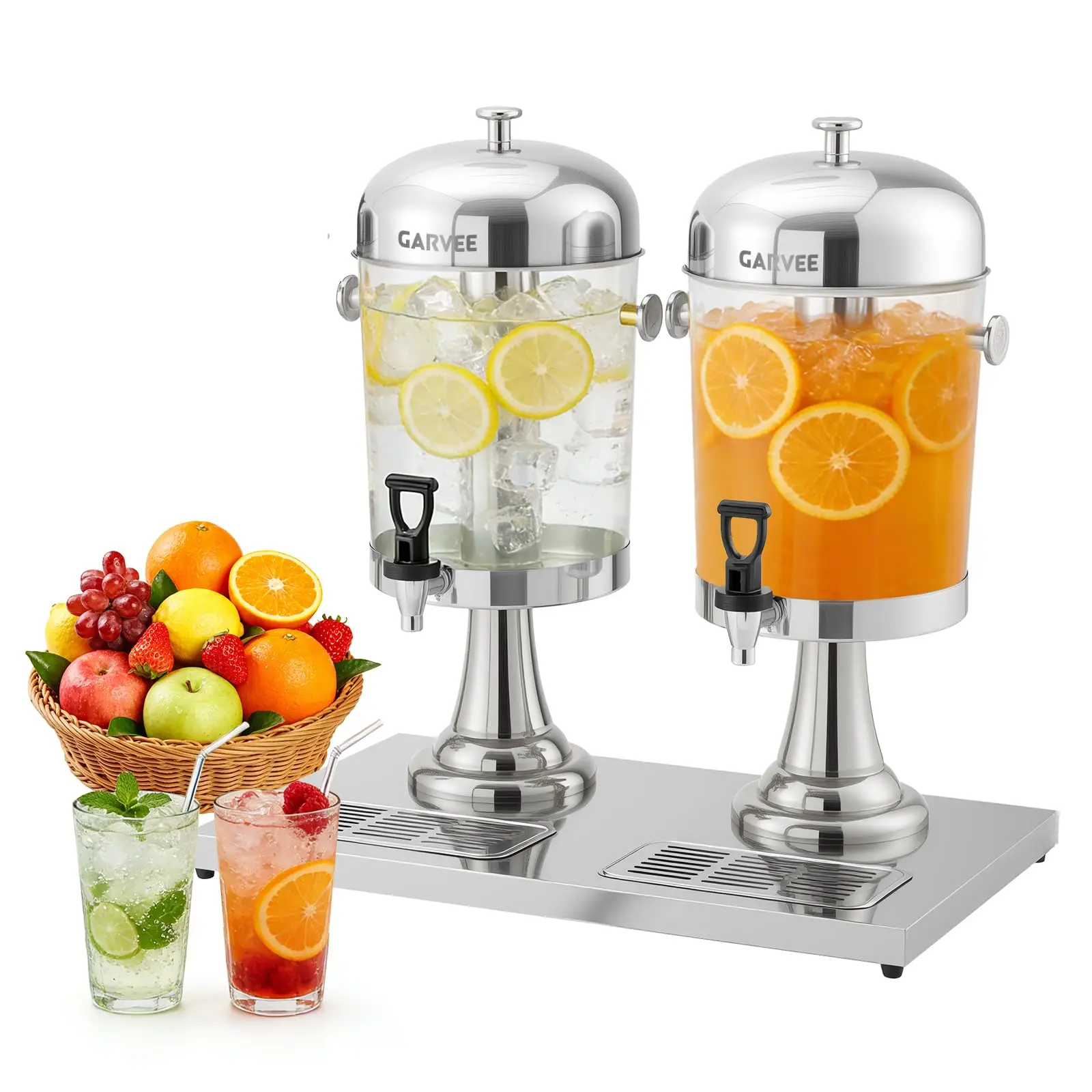4.4 Gallon Beverage Dispenser with Ice Core, Stainless Steel Large Cold Drink Dispenser with Stand, Spigot & Drip Tray for Lemonade, Iced Tea, Juice, Parties, Weddings & Events