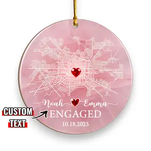 Engaged Ornament 2025, Personalized Engagement Ornament Gift, First Christmas Engaged Ornament, Custom Map Engagement Gift, Wooden Ornament