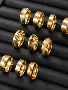 Men's Stainless Steel Rings Set of 10, Stackable Rings, Stacking Rings, Simple Daily Commute Jewelry, Casual Versatile Ring for Men, Perfect Gift for Him