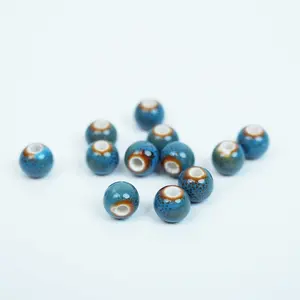 Handmade DIY 8mm Flower Glaze Leopard Print Porcelain Beads (10 pcs) - Leopard Blue