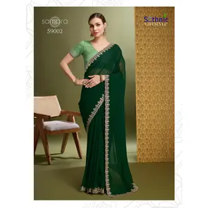 Elegant Georgette pre pleated Saree with Embroidered Border – 4 Stunning Colors