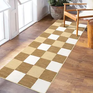 Modern Plaid Runner Rug for Living Room – Washable, Ultra-Thin & Foldable, Decorative Print Area Rug for Bedroom, Dining Room, Hallway