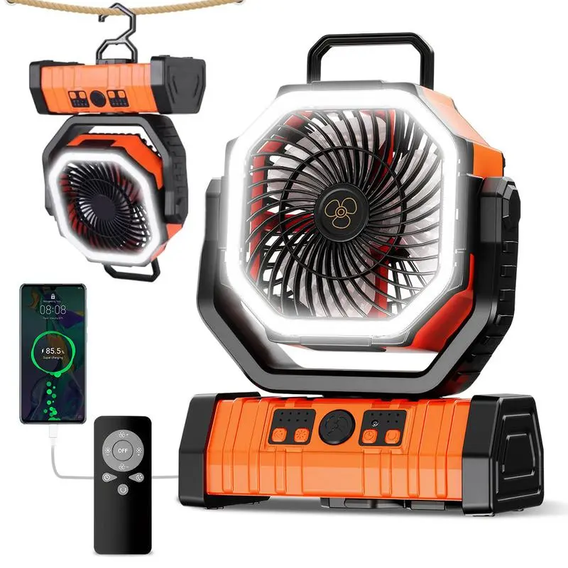 20000mAh Multifunctional Cooling Fan - Rechargeable Cordless Personal Fan with LED Lantern, Oscillating Design, Adjustable 360° Swivel, Remote, Hook, Storage Bag, Timer, 4 Speeds for Camping, Hurricane Season, Adjustable 360° Swivel Portable Fans