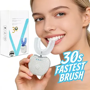 360° Automatic U-Shaped Toothbrush with Ultrasonic Vibration & Blue Light, Full Mouth Electric Tooth Cleaner, USB Rechargeable for Adults
