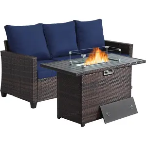 Outdoor Patio Sofa 3-Seat Rattan Wicker Couch for Garden Deck or Porch Comfortable All-Weather Patio Furniture with Anti-Slip Cushions