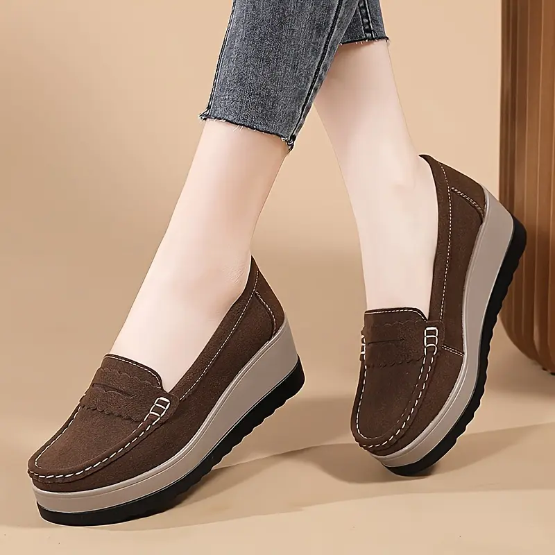 Comfortable Soft Sole Wedge Loafers - Women's Breathable Cut Out Platform Shoes for Daily Walking - Slip On Casual Shoes with Soft Insoles and Adjustable Straps