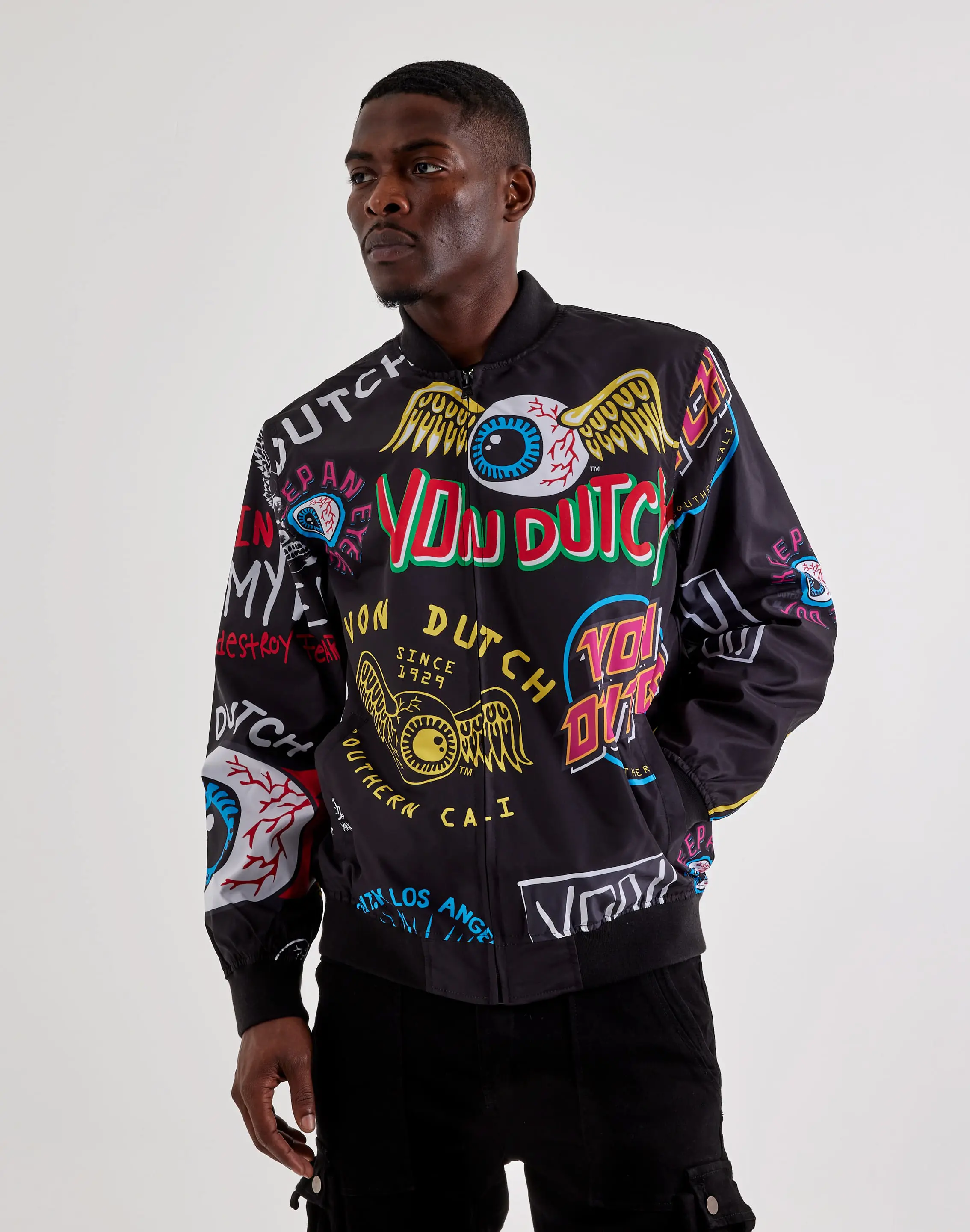 Mens Von Dutch Allover Print Bomber Jacket Mens Von Dutch Allover Print Bomber Jacket