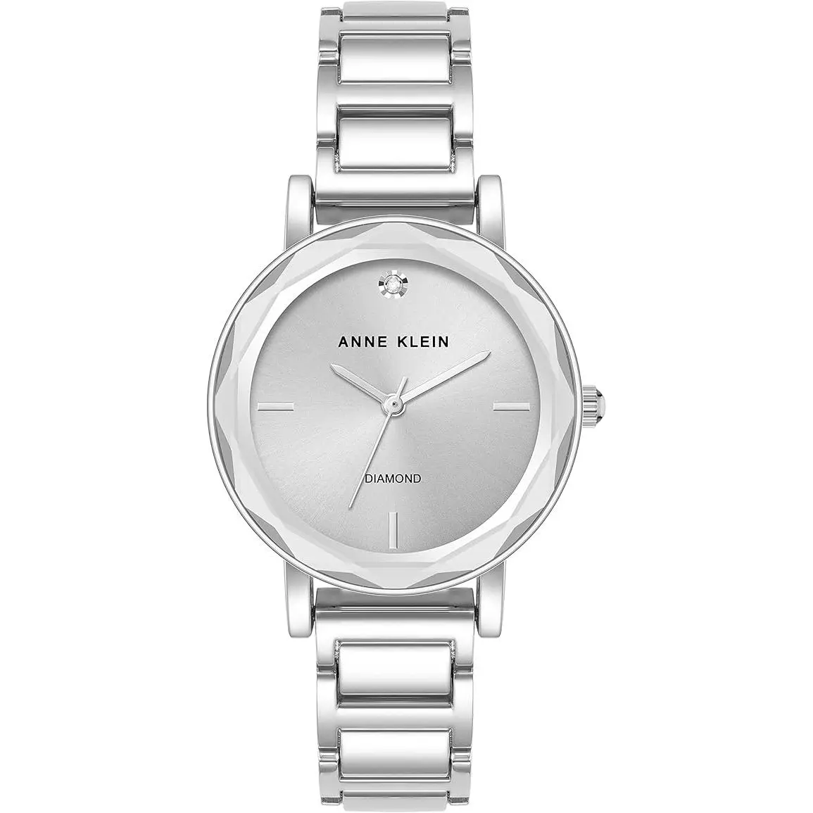 Anne Klein Silver-Tone Faceted Crystal Diamond Dial Ladies Watch AK-3967SVSV AK/3967SVSV, Clasp, 14 Mm Adjustable Link Bracelet, Glamorous, Brilliant Jewel-Like Sparkle, Elegant, Faceted Mineral Crystal Lens, Metal