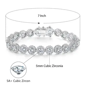 [5A+ Cubic Zirconia] GEMSME 5mm CZ Round Cubic Zirconia Halo Tennis Bracelets for Women Men Hiphop Classic Elegant Fashion Trendy Design ATS61500 Copper Bracelet 18k White Gold Plated Hypoallergenic