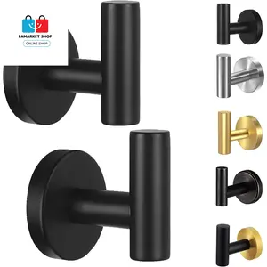 Towel Hooks for Bathroom,2 Packs Wall Mount Towel Holder,Black Matte Wall Robe Hook,Stainless Steel Heavy Duty Door Hanger Towel Hook for Kitchen