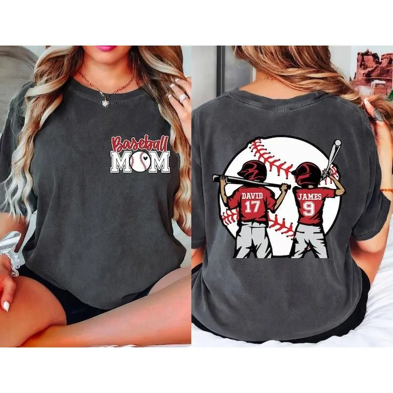 Comfort Colors© Custom Baseball Kids Mom Shirt,Personalized Baseball Name Shirt,  Baseball Jersey Number Tee, Gameday Cheer Mom Gift for Mom