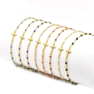 Handmade  Religious Bracelet Acier inoxydable enamel Cross 20 cm