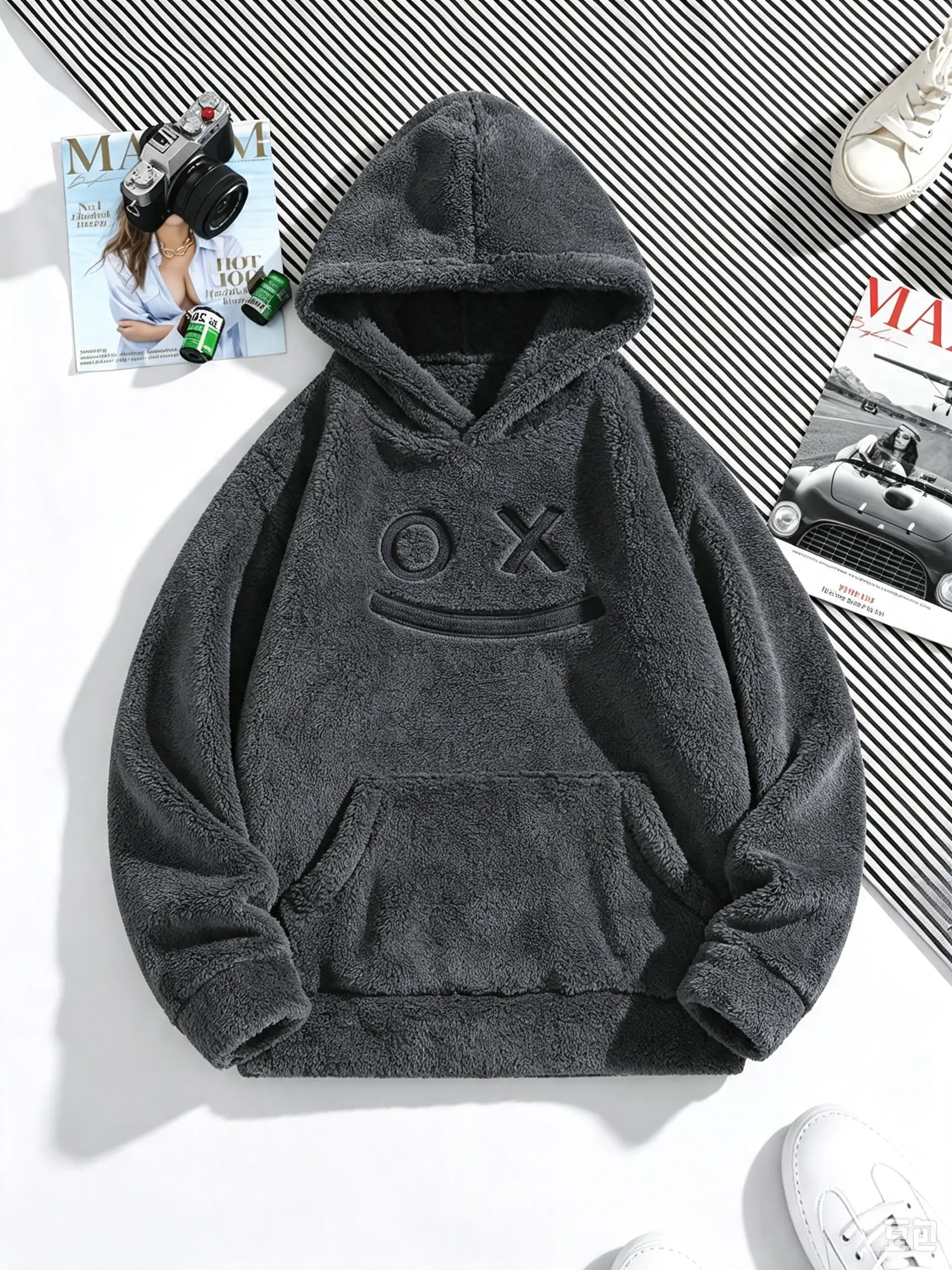 Men's Embroidered Hoodie - Loose-Fit Casual Fashion Mesh Streetwear Pullover, Grid Fleece & Soft Stretch Nylon with Suede Texture, Long-Sleeve Mens Clothes Top