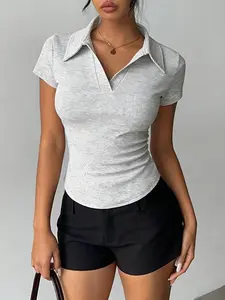 Women's Casual Slim Fit Fitted Polo Neck Short Sleeve Top, Comfortable Soft Fabric, Perfect for Outdoor Shopping Friend Gatherings Trendy, Casual Polo Shirt