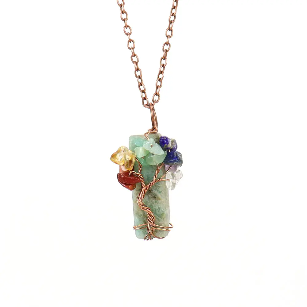 Crystal Necklace | 1pc Irregular Life Tree Wire Wrapped Gravel, Quartz Crystal Stone Pendant Necklace, Christmas Gift, Women's Gemstone Jewelry