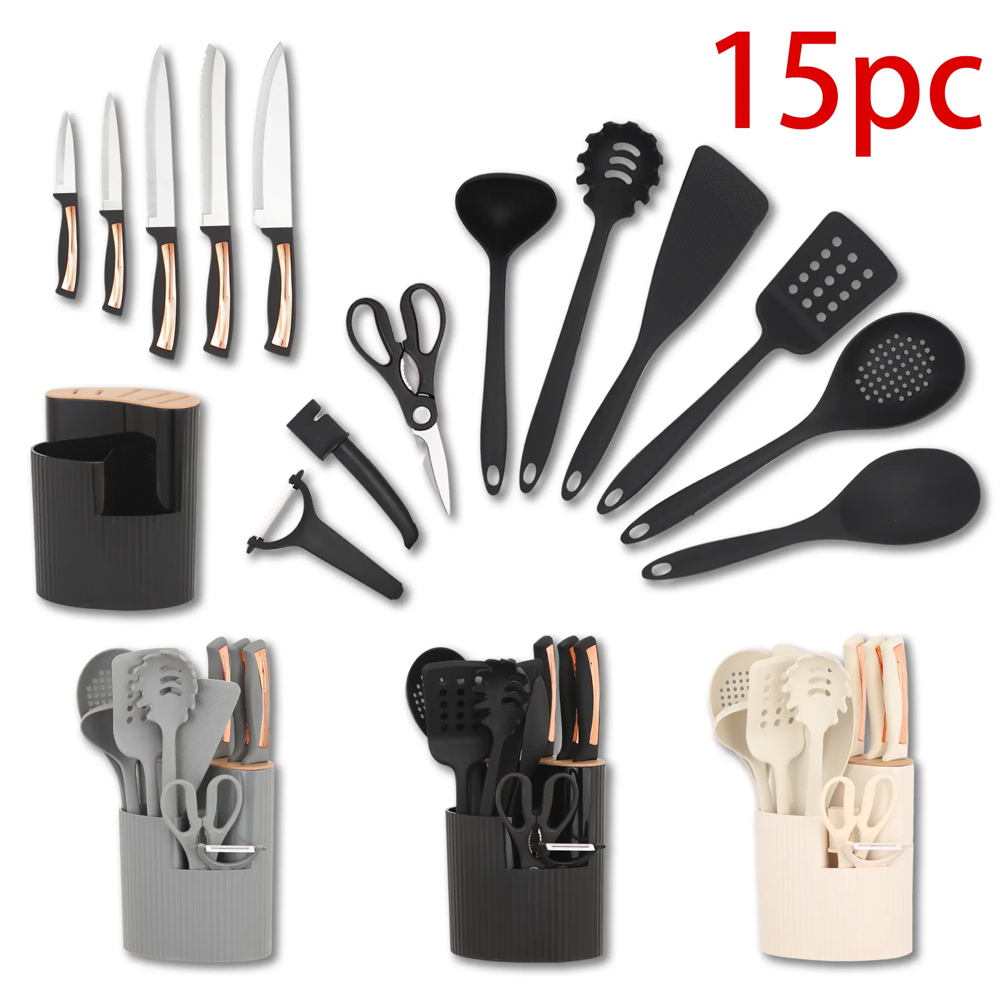 Upgrade Your Kitchen! 15pc Aesthetic Black & Rose Gold Knife & Utensil Set | Perfect Gift Idea  #TikTokShopFinds