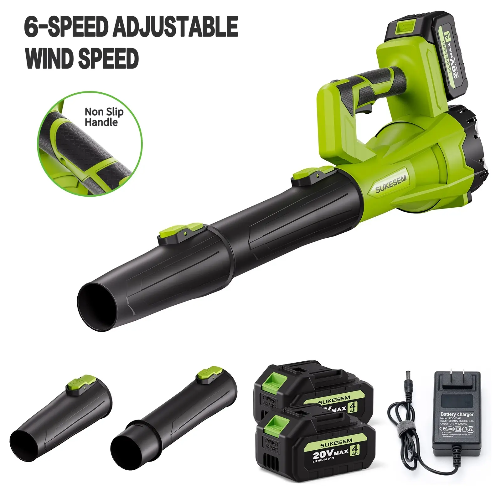 High-Power Wireless Leaf Blower with 4.0Ah Batteries, 6-Speed Adjustable Settings, Extended Nozzle, Anti-Slip Handle, Lightweight Design for Lawn Care, Outdoor Cleaning