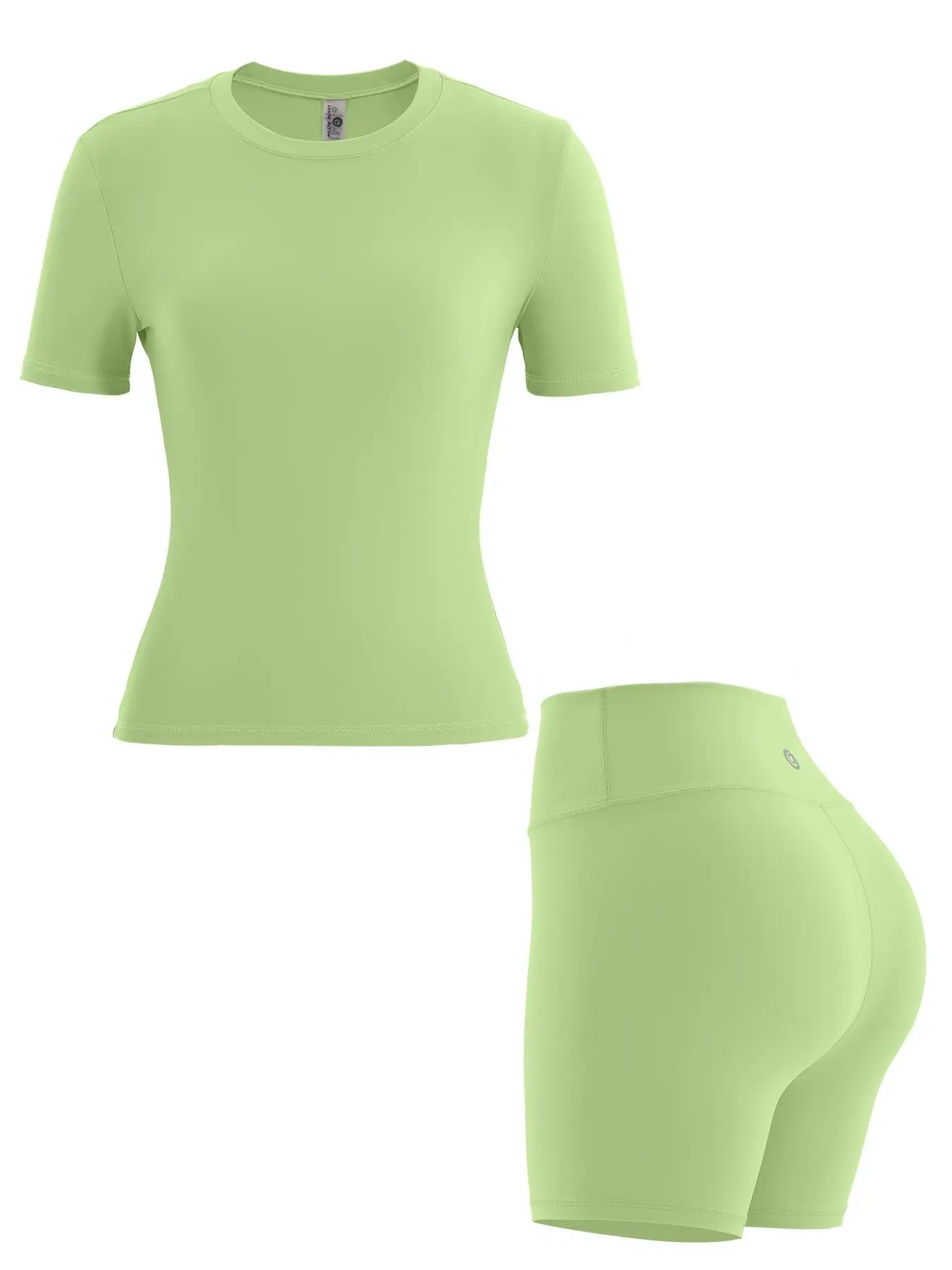 Two-piece Set Women's Solid Short Sleeve Tee & High Waist Shorts Tracksuit Set, Breathable Tight-fitting Crew Neck T-shirt & Skinny Shorts Set for Yog