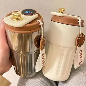 Smart LED Temperature Display Thermal Mug 450ml Stainless Steel Vacuum Insulated Travel Coffee Cup Hot Cold Thermos Bottle Drinkware Flasks Lid Portable Insulation Stylish Tumbler