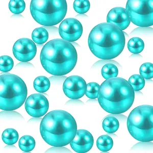 150PCS 8/14/20mm No Hole Fake Pearls Beads Teal Vase Filler for Wedding Birthday Theme Party Table Centerpieces Decor