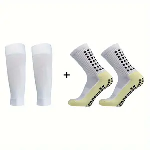 Men's Soccer Non Skid Ball Socks Anti Slip Grip Non Slip Socks, Shin Guard Sleeves for Football