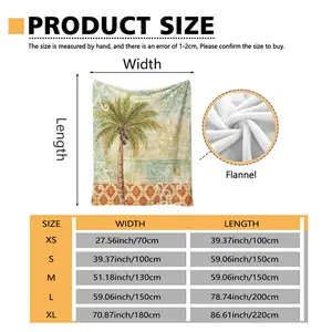Retro Coconut Tree Bohemian flannel throw blanket — flannel/coral fleece cover throw; soft, skin-friendly, highly warm, cat-touch softness; sofa throw, bed skirt, air-conditioning blanket; creates bohemian, vacation, country bedroom/living room styles; a