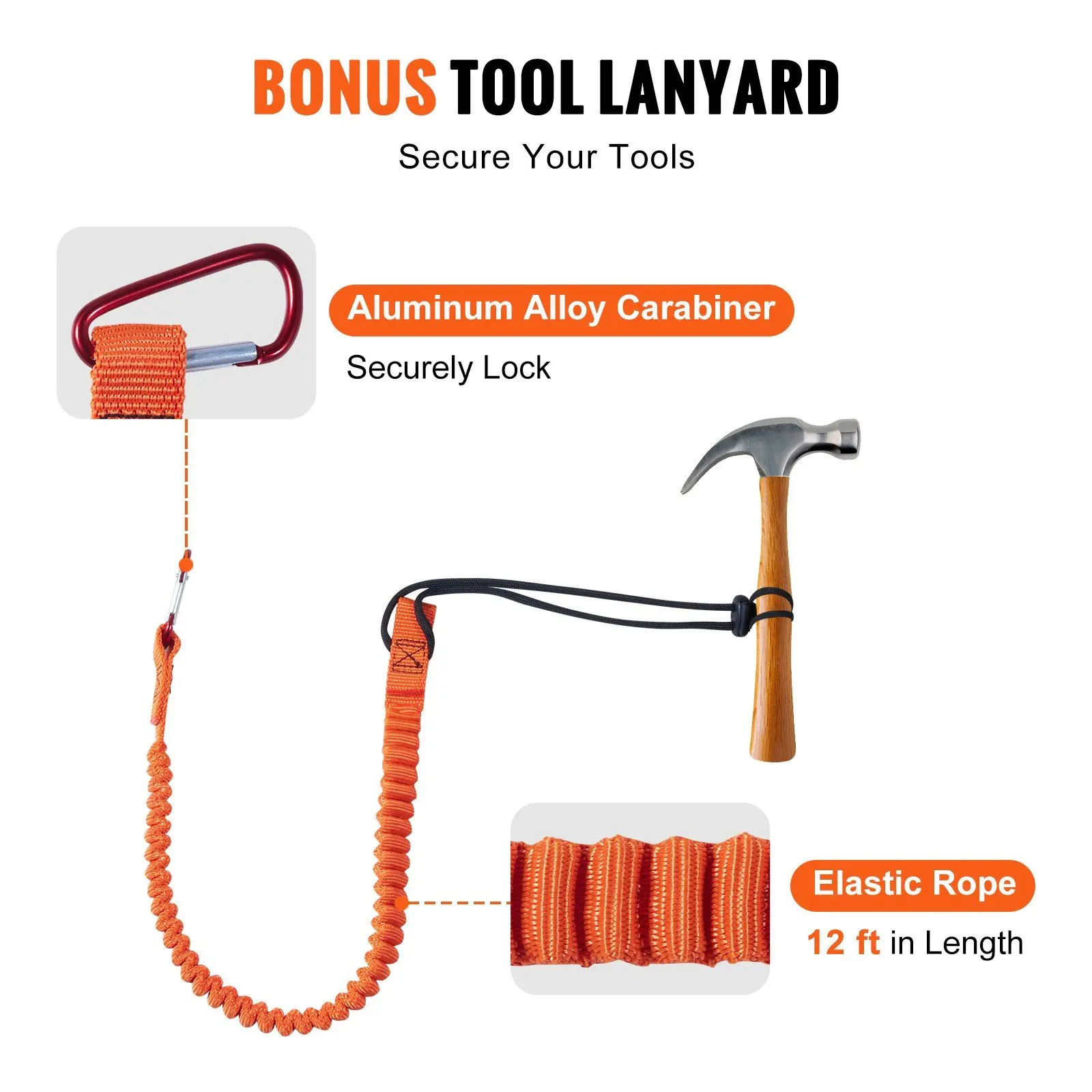 VEVOR Safety Steel Core Arborist Flipline, 1/2"x12 ft Polyester Flip Line with 3-Way Locking 23 kn Swivel Snap Hook, Aluminum Alloy Carabiner, Extra Tool Lanyard for Tree Climbers - Enhances Stability & Support