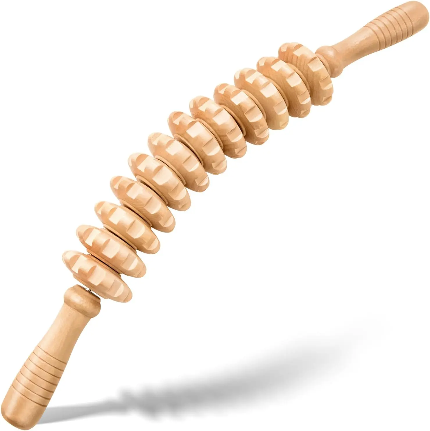 Wooden Cellulite Massage Roller for Legs and Thighs - Handheld Fascia Blaster Tool for Muscle Relief, Lymphatic Drainage & Body Sculpting - Anti Cellulite Massager for Women and Men (12 Wheel)