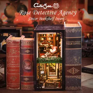 CUTEBEE Rose Detective Agency DIY Book Nook Kit with LED Light 3D Wooden Miniature House for Adults & Teens Black Friday Deal Perfect Christmas Gift for Bookshelf Decor Lovers - Building Set
