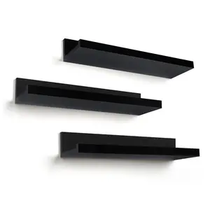 14-Inch | Black | Floating Shelves Set of 3 | Lipped Display - Americanflat