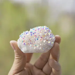 Angel Aura Quartz Cluster Rainbow Crystal Quartz Cluster Healing Stone Gemstone Mineral Specimen Home Desk Decoration Valentine's Day Gift