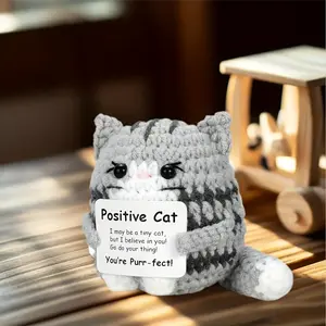 Cute Crochet Cat Kit with Free Gift Bag, Crochet Gifts, DIY Handmade Positive Energy Set, Perfect for Cat Lovers & Father's Day Desk Decor