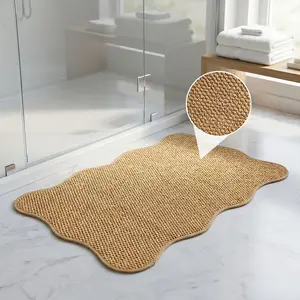 Nordic Style Wavy Edge Faux Sisal Rug, Durable Non-Slip Absorbent Hard Texture, Bathroom Rugs Entryway Kitchen Mat, Minimalist Design