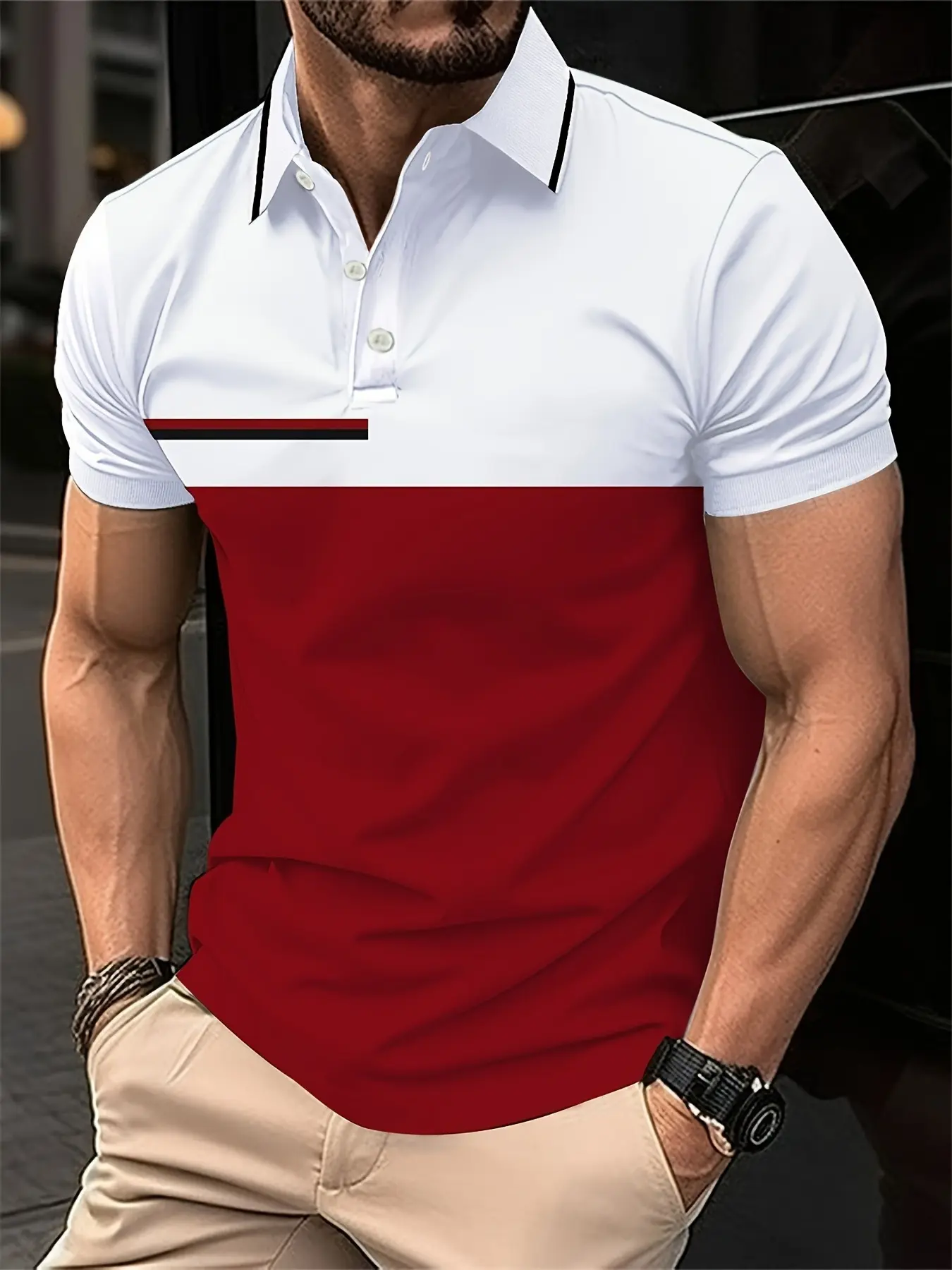 European and American men's Chic Elegant Casual, Polo Style, buttoned short-sleeved simple Polo Shirts for men. Summer mesh breathable top for men.