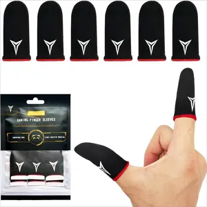 6 Pack Mobile Phone Gaming Finger Sleeves, Finger Sleeves Compatible with All Touchscreen Devices, 0.15mm Superconducting Nanofibers, Smooth Feel, Anti-Sweat, Extremely Thin, Red Edge