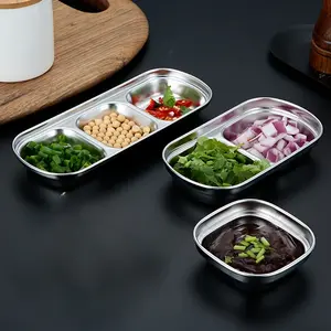 3pcs Barbecue Dipping Sauce Saucer, Square Multi-grid Korean Restaurant Barbecue Kimchi Plate, Salad Serving Plates
