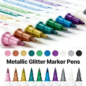 10pcs Metallic Dual Tip Marker Pens, Brush & Fine Nib, Brush Tip Markers for DIY Album, Card, Scrapbooking & Craft, Ideal for Creative Projects