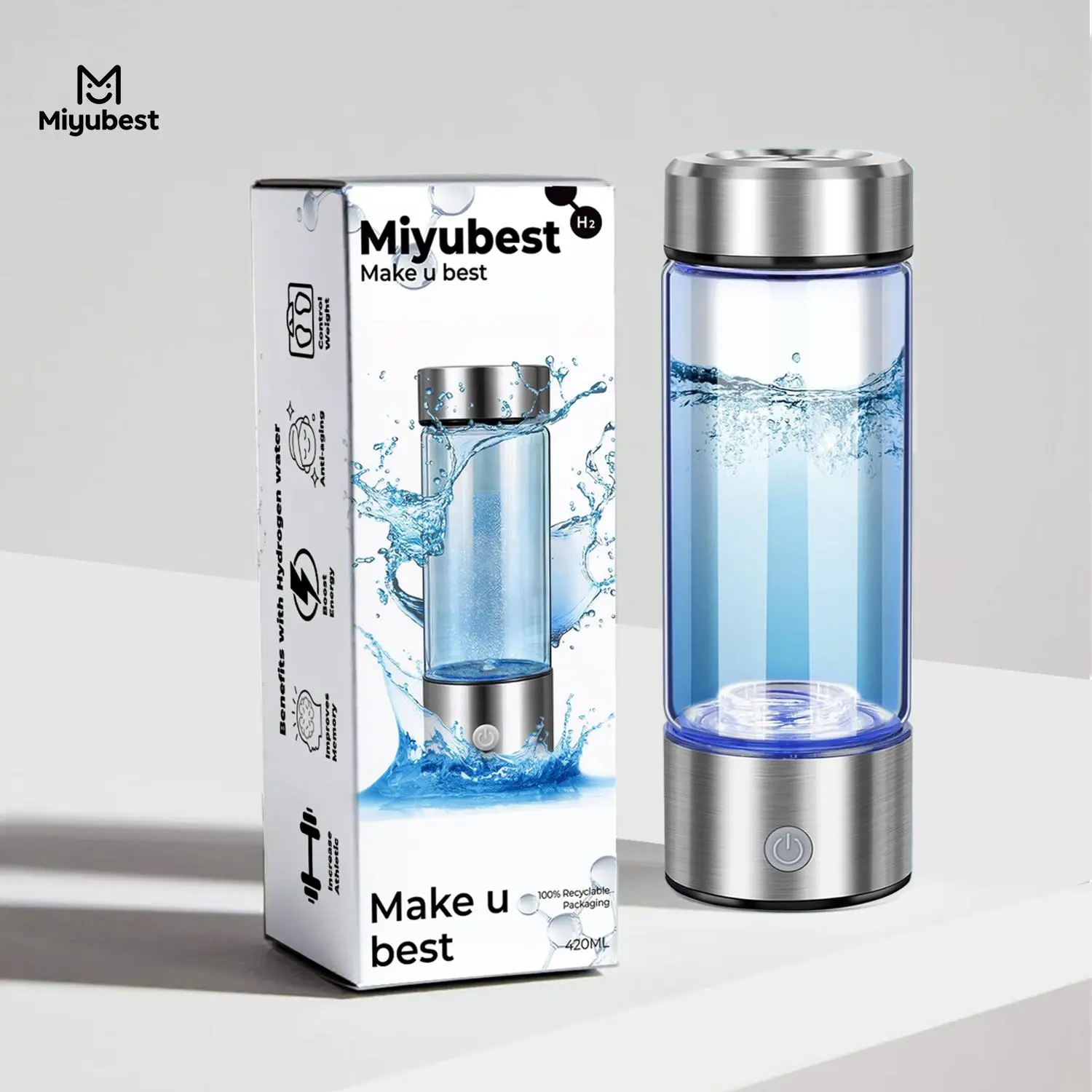 Portable Rechargeable Hydrogen Water Bottle Generator, Hydrogen Generation, Hydrogen Water Ionizer Machine, Household Kitchen Appliances for Home Office Travel Fitness, Drinkware, Glass Water Bottle