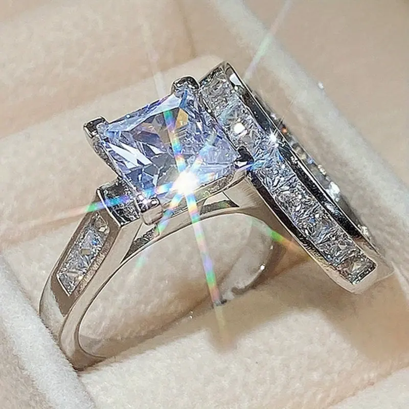 2-Piece Set Fashion Sparkling Cubic Zirconia Rings for Women - Valentine's Day Gift, Wedding Anniversary, Party Jewelry, Bridal Accessory & Romantic Couple Rings