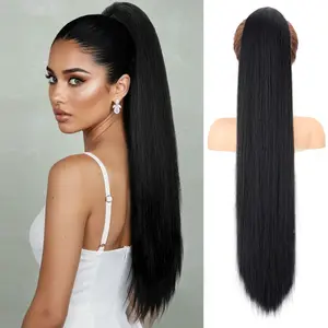 Fxmongyi 30 Inch Straight Ponytail Extensions Long Straight Claw Clip on Ponytail Natural Soft Clip in Hair Extension Synthetic Heat Resistant Hairpiece for Women