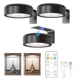 Magnetic LED Wall Lamp 2000mAh Rechargeable, 3 Color Temp Remote Dimmable Timing Painting Light for Art Poster Photo Frame Decor controller dual