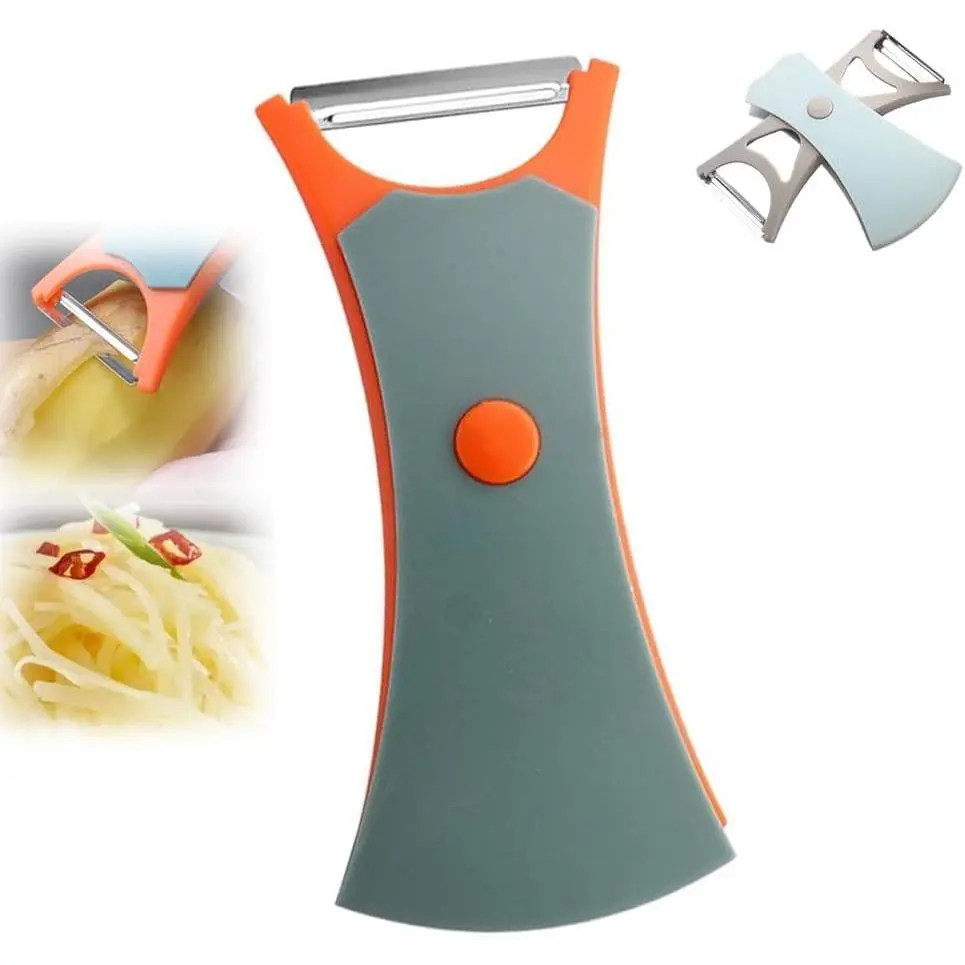 2-in-1 Stainless Steel Multifunctional Kitchen Peeler - 13.5x8.5cm Utensil with Peeling & Serrated Blades, Ergonomic Non-Slip Handle, Dishwasher Safe, Rust-Proof Durable Design for Fruits, Potatoes, Veggie Prep, Utensils